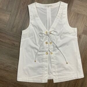 Trina Turk Lace Up Nautical Sleeveless Top Womens 2 White Gold Classic Yacht